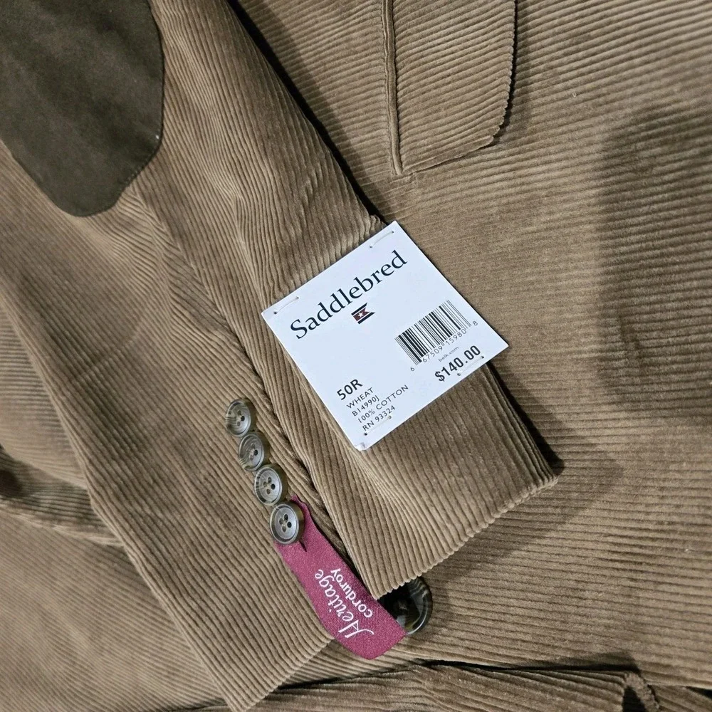 Mens NWT Saddlebred Brown Corduroy Blazer Elbow Patch50R JACKET CLASSIC Academia